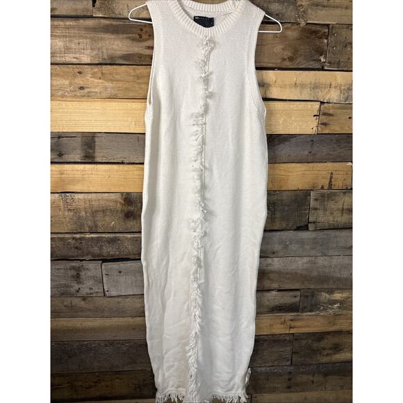 ASOS knit midaxi dress with fringe seam front detail, Cream, Small - Picture 1 of 5